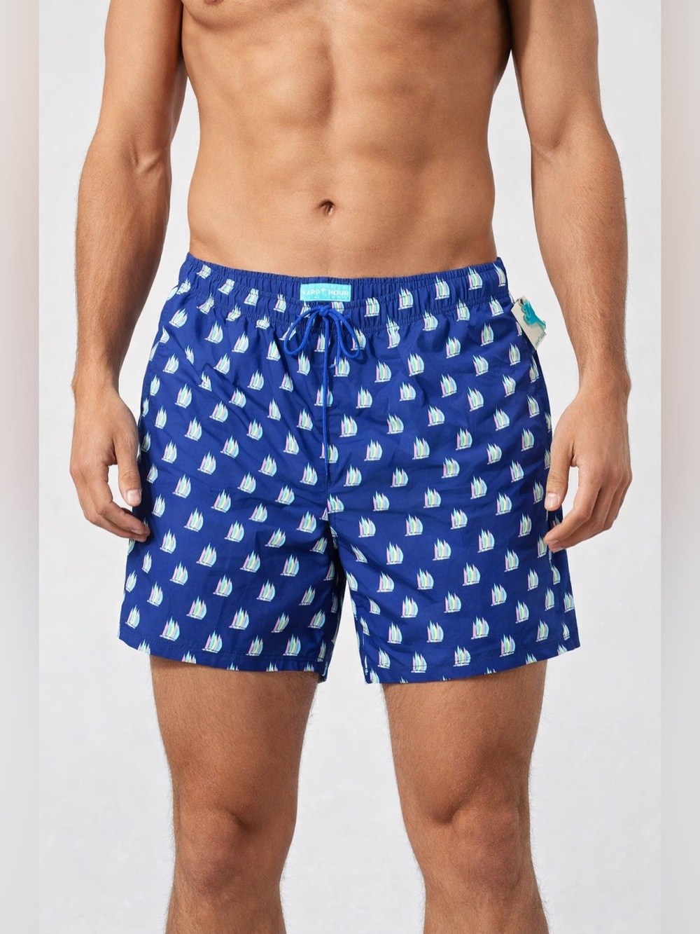 HAPPY HOUR Nautical-Print Men's Swim Trunks in Navy Sz XL
